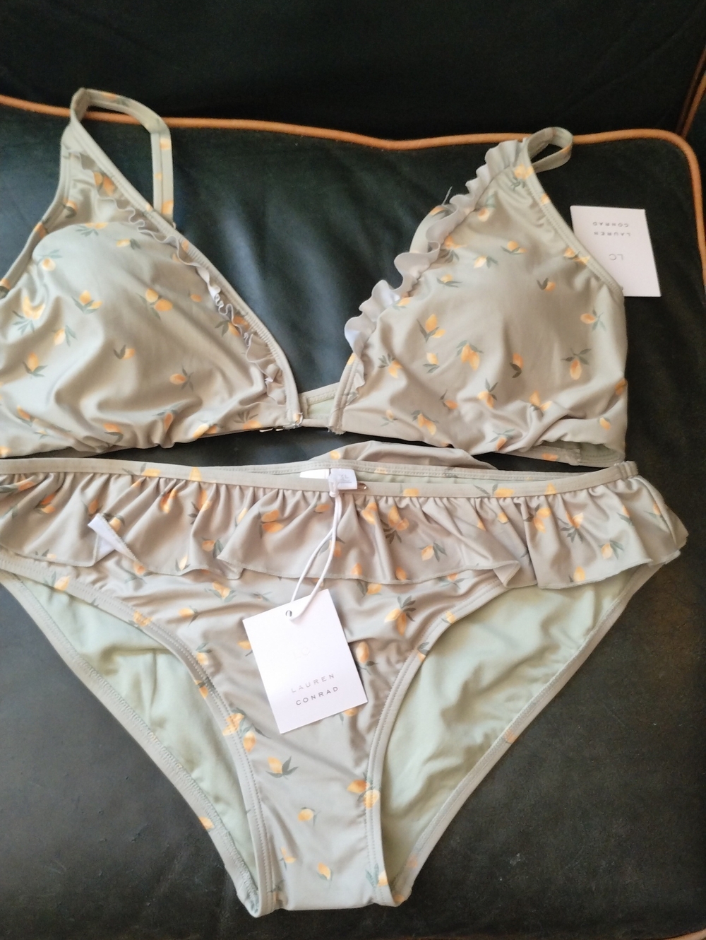 LC Lauren Conrad Sage Bikini Set with Yellow Lemon Motif